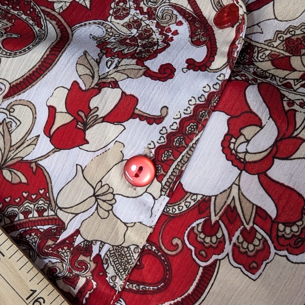 4/$75 Donnkenny Woman Floral Paisley Collared Blouse Lightweight Red White - Picture 5 of 7